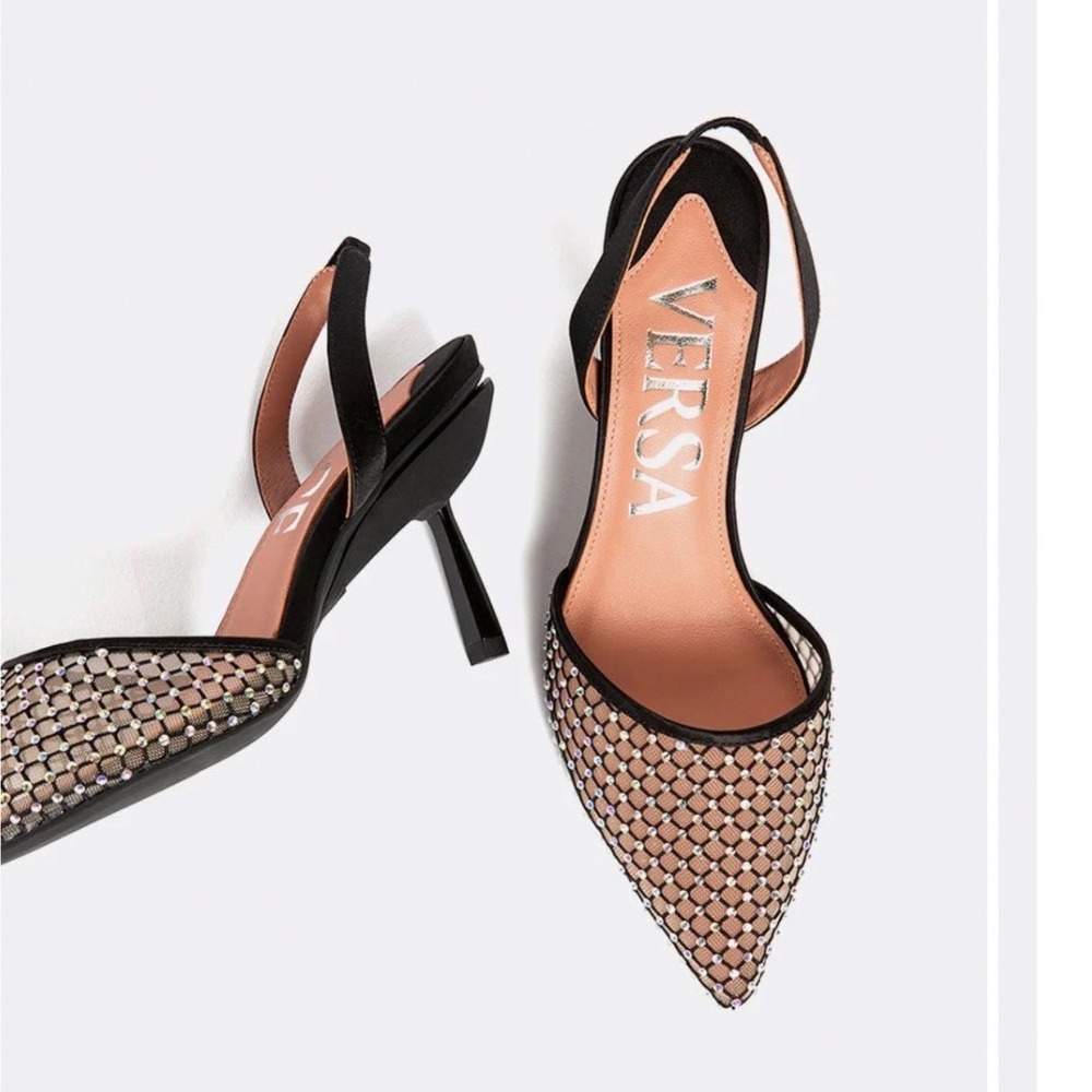 Vice Versa Everyday Heel Crystal Mesh Convertible‎ Slingback Pump Black